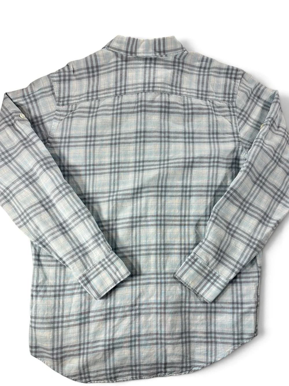 Men’s Banana Republic Light Blue Plaid Linen Blend Long-Sleeve Button-Down Shirt